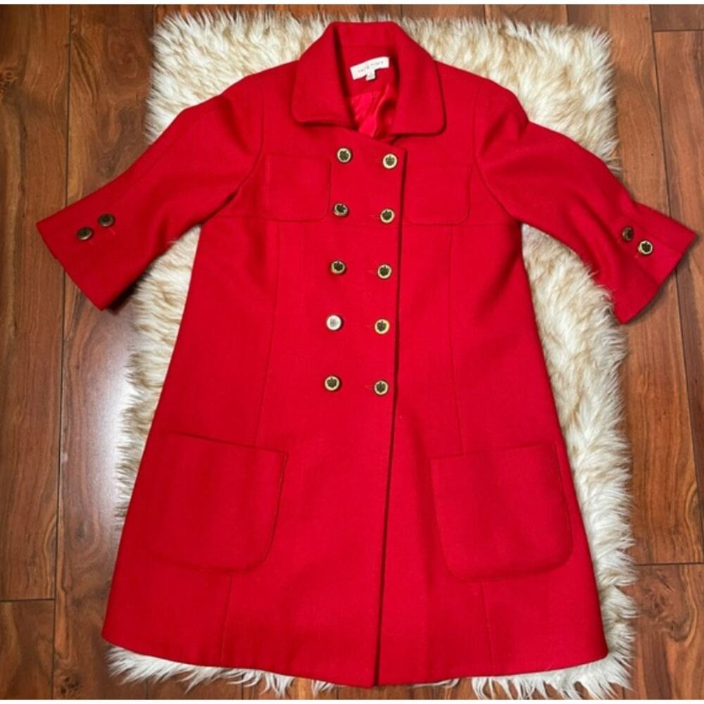 $188 Anthropologie Third Piece Red double breasted Wool Coat Jacket M S 6 CUTE!
